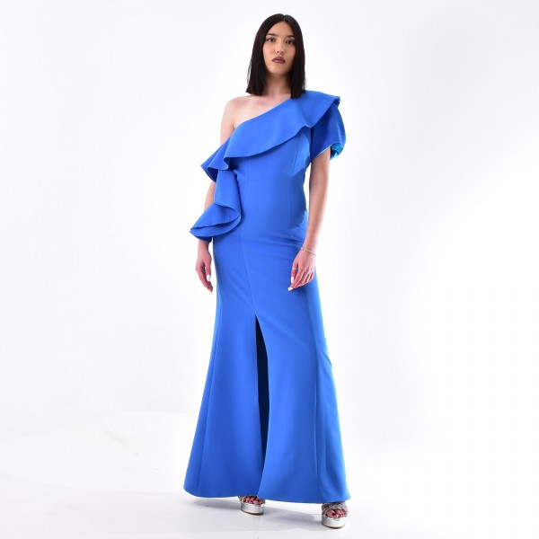 LONG DRESS WITH FRILL AND ONE SHOULDER