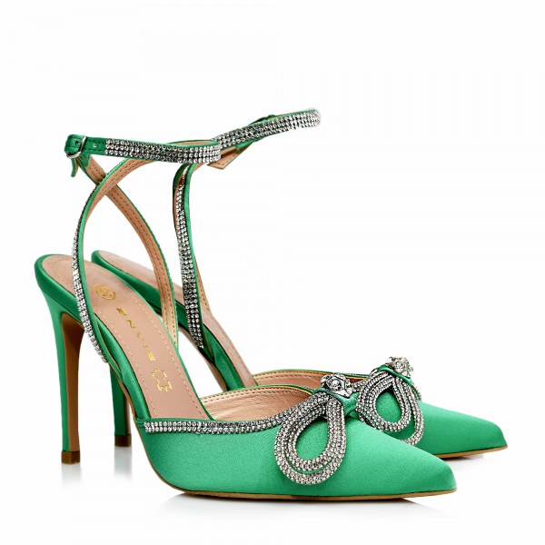 BOW-DETAIL POINTED PUMPS GREEN