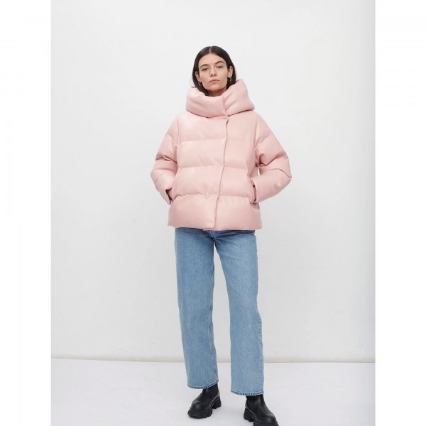 FAUX LEATHER PUFFER WITH HOOD