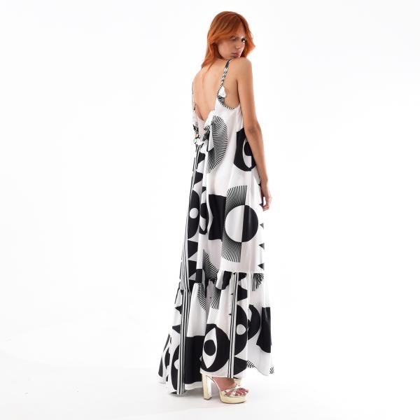 LONG DRESS WITH STRAPS AND VOLAN