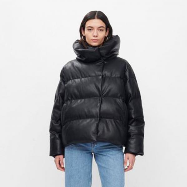 FAUX LEATHER PUFFER WITH HOOD