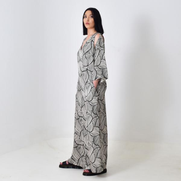 PRINTED JUMPSUIT WITH OPEN SLEEVES
